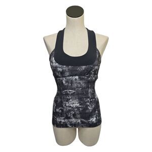 Lululemon Scoop Neck Workout Tank Top White Gray Cursive Script‎ Womens Size 4
